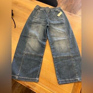 Pilcro Elastic Waist Ankle Wide-Leg Jeans in Indigo Blue